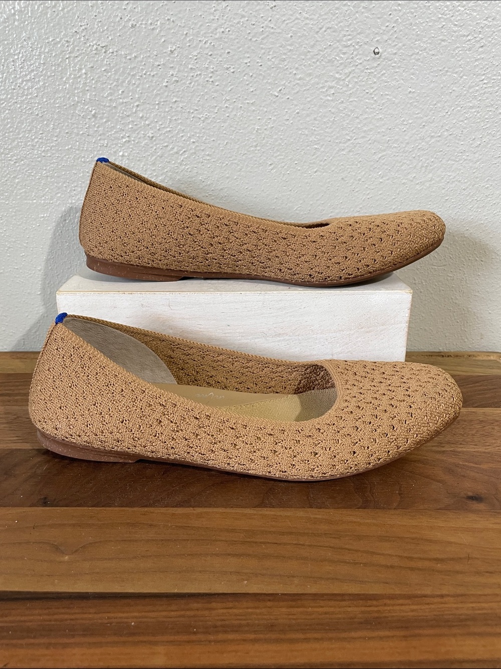 Rothy’s Ballet Flats Tan Knit Almond Toe Slip On Comfort Shoes Sz 8 Casual Daily